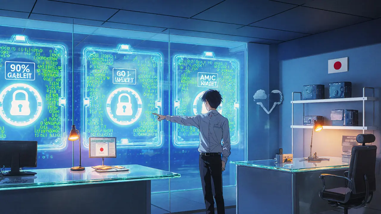 Scène anime d&#039;un échange crypto montrant 95 % des fonds dans des cold wallets sécurisés.