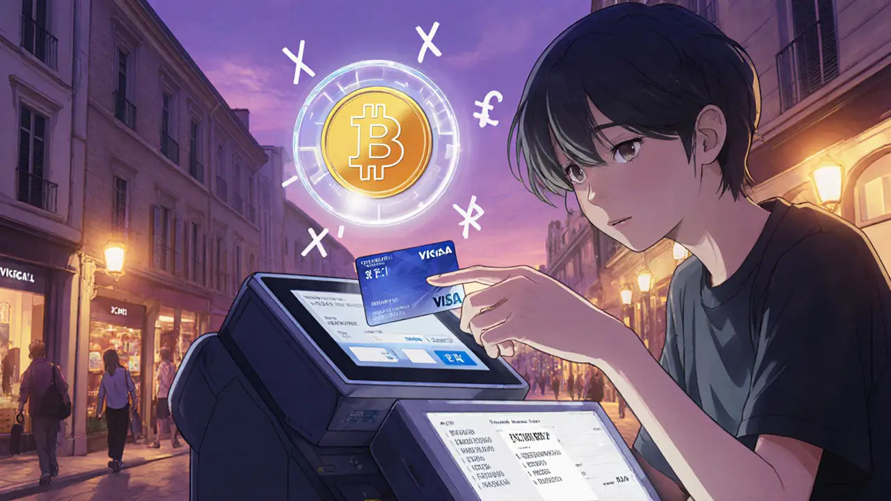 Adolescent anime paie avec une carte CrossFi, le token XFI se transforme en fiat.