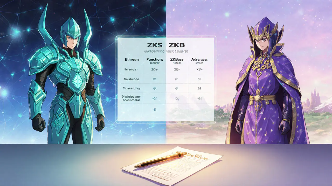 Mascottes ZKS et ZKB se font face, entourées d&#039;un tableau comparatif et d&#039;un document fiscal français.