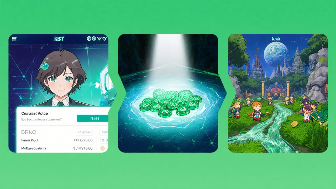 Scène anime montrant la réclamation des BRKL, transfert vers un wallet et alternatives de gain.