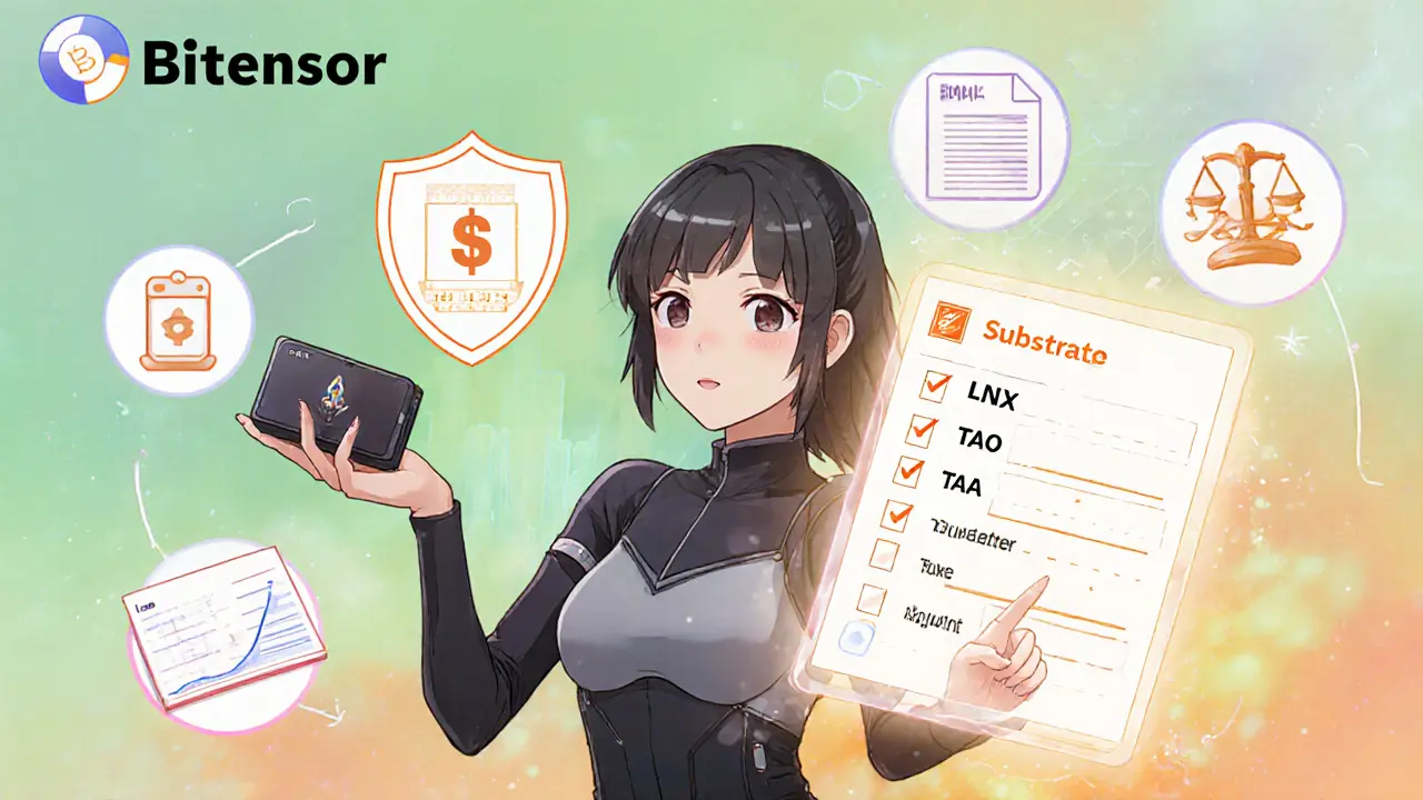 Guide animé montrant une utilisatrice échangeant TAO contre un token subnet via DEX.