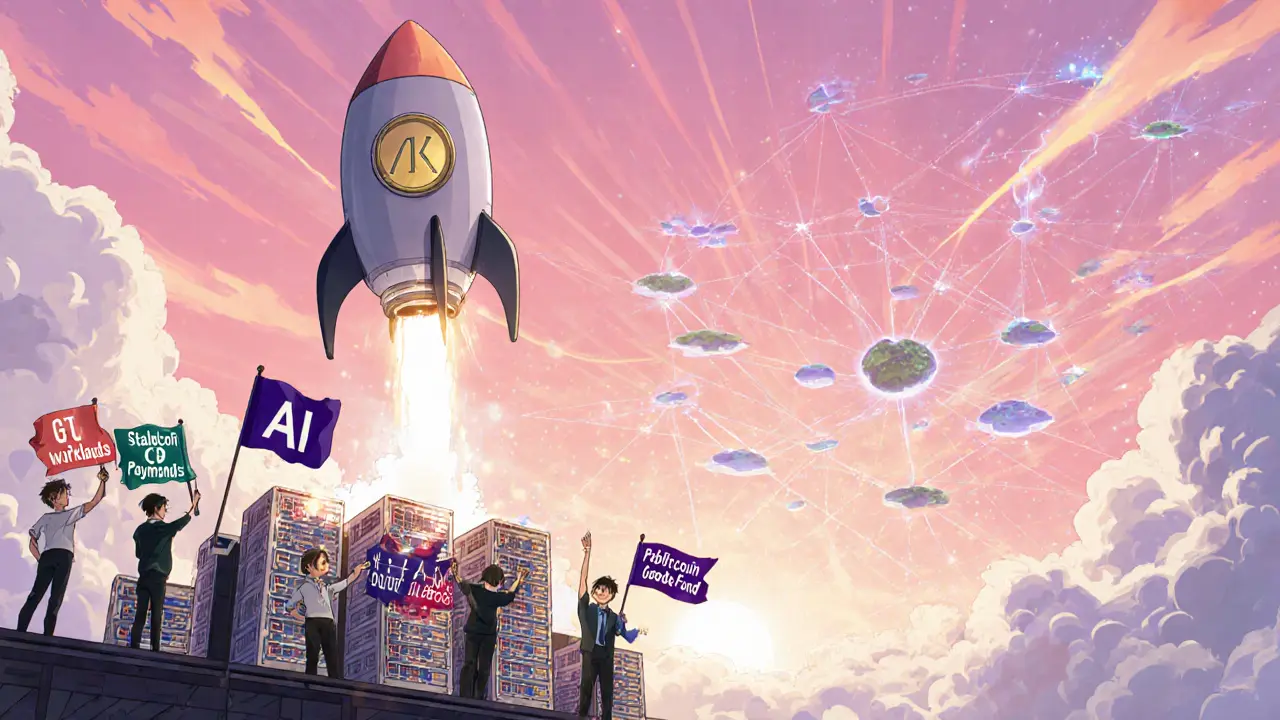 Fusée AKT décollant parmi ingénieurs anime, symbolisant la croissance d&#039;Akash.