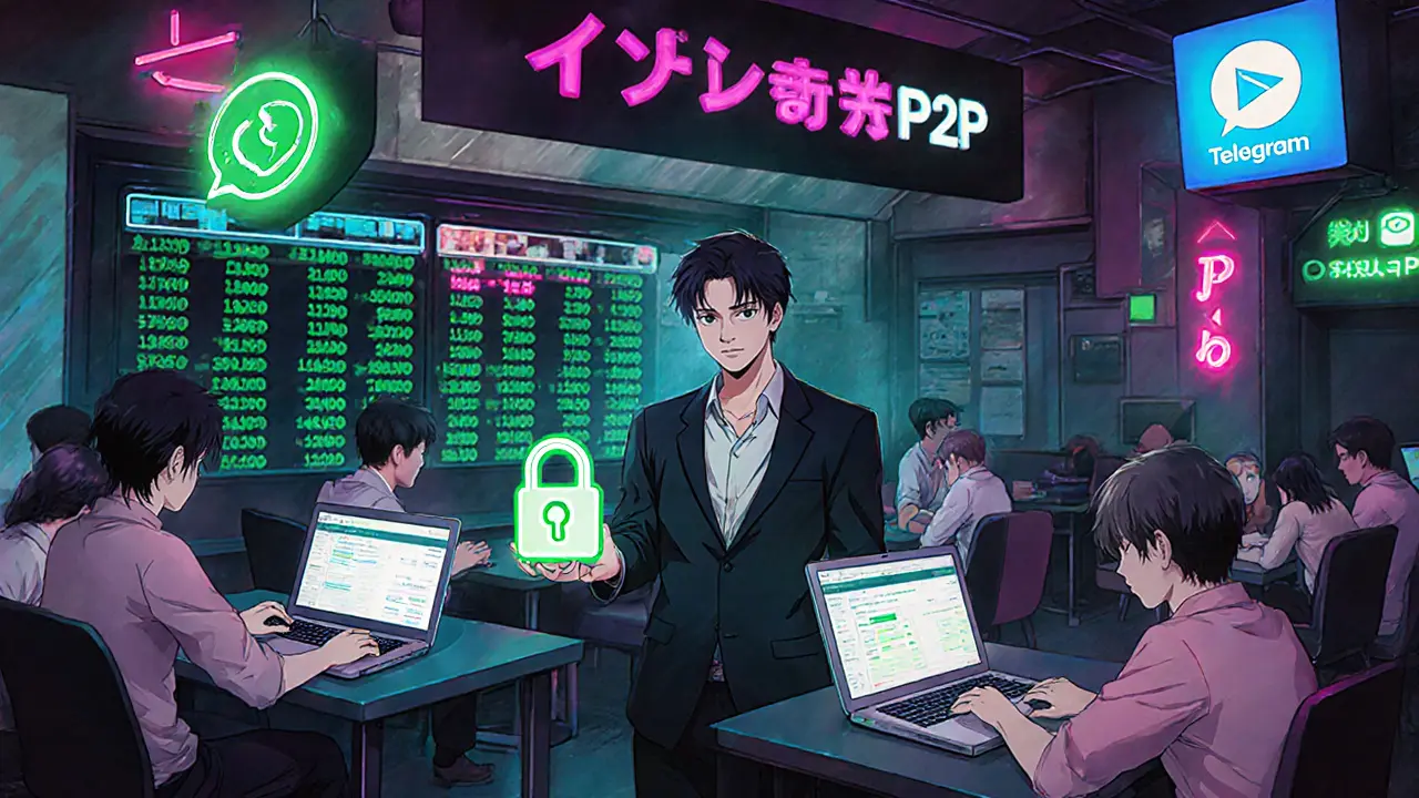 Café cyber 2022 rempli de traders utilisant BinanceP2P, WhatsApp et Telegram.