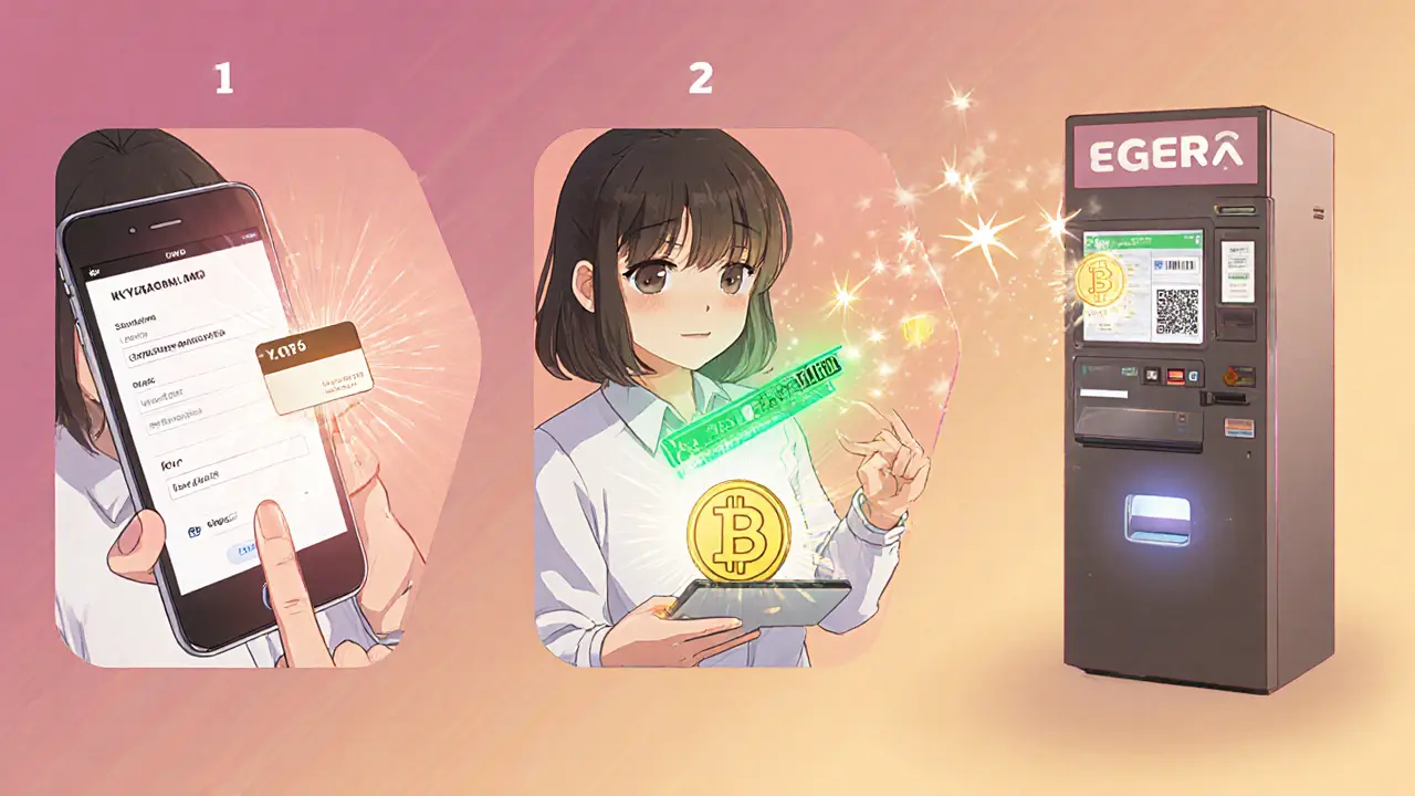 Processus d&#039;inscription EGERA en trois étapes : email, KYC, dépôt BLIK et retrait BTC.