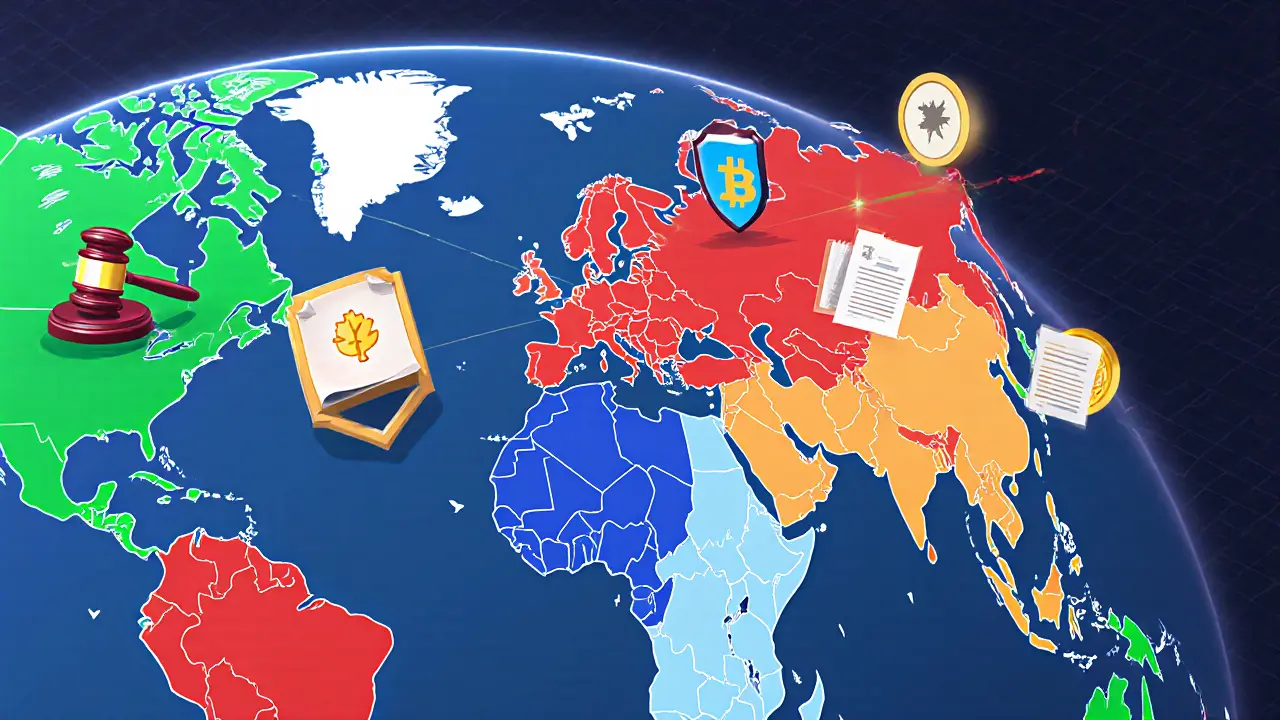 Carte du monde illustrant les principaux cadres réglementaires crypto.