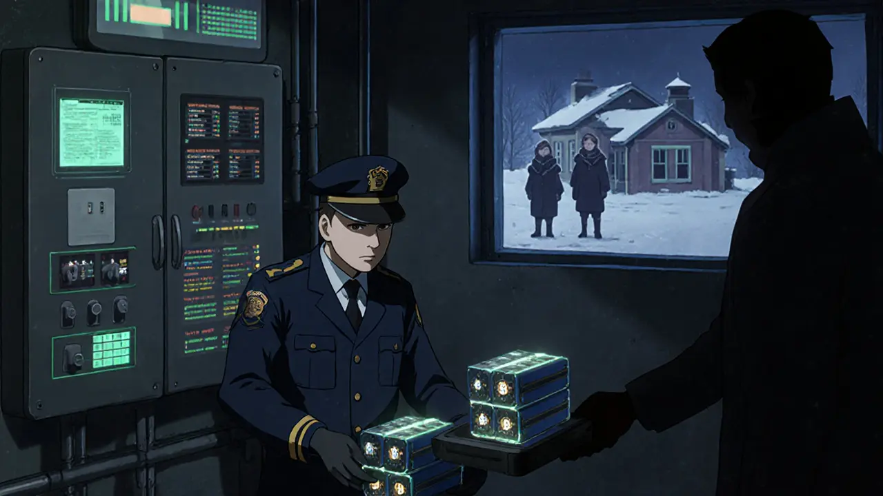 Technicien corrompu déconnecte un compteur d&#039;électricité pour alimenter illégalement des machines de minage.