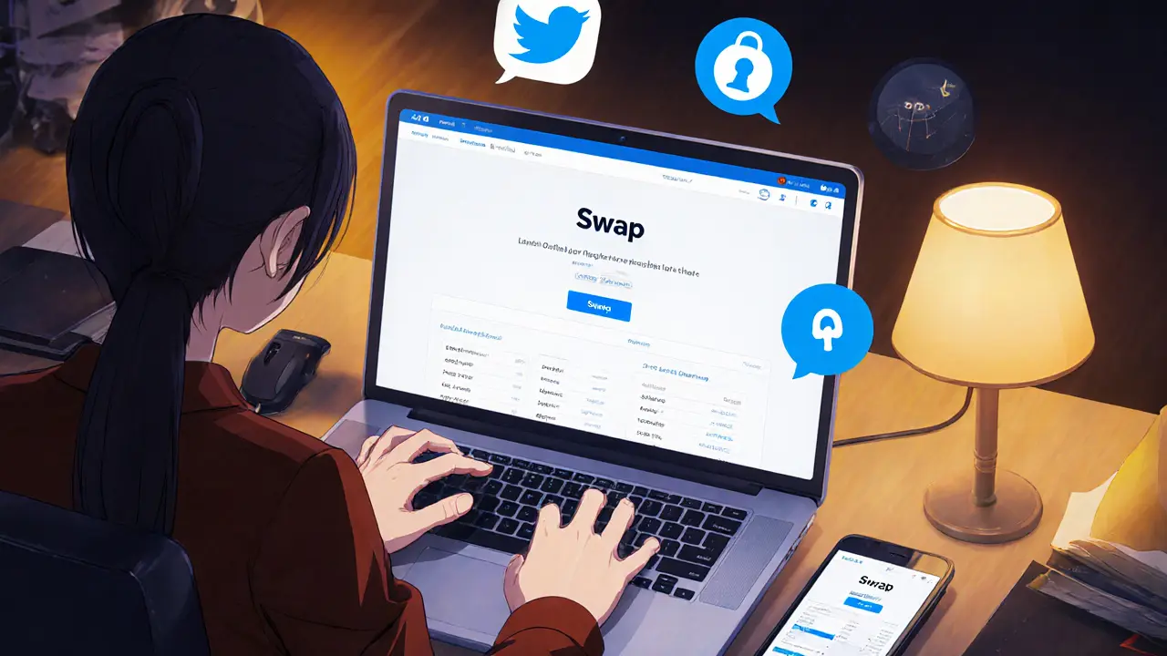 Utilisateur anime effectuant un swap O3 sur HECO tout en retweet et rejoignant Telegram.
