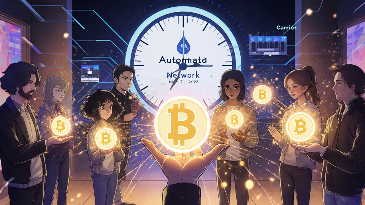 Des utilisateurs dans un espace numérique partageant des jetons ATA avec des interfaces de vote anonyme et de pont cross-chain.