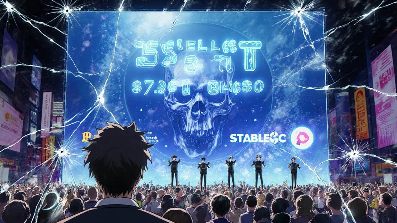 Un investisseur fixe un écran affichant 35 milliards de dollars, tandis que seulement quelques silhouettes détiennent le jeton.