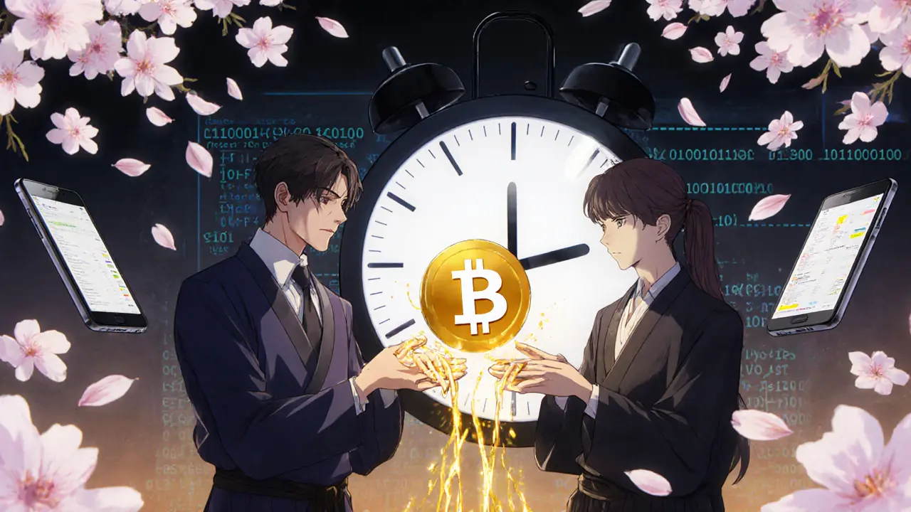 Un trader copie les trades d&#039;un mentor dans un espace flottant, avec des flux de profits et un code API.