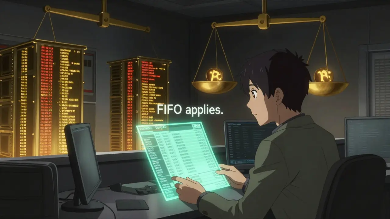 Un comptable examine des registres holographiques de transactions cryptographiques dans un bureau futuriste.