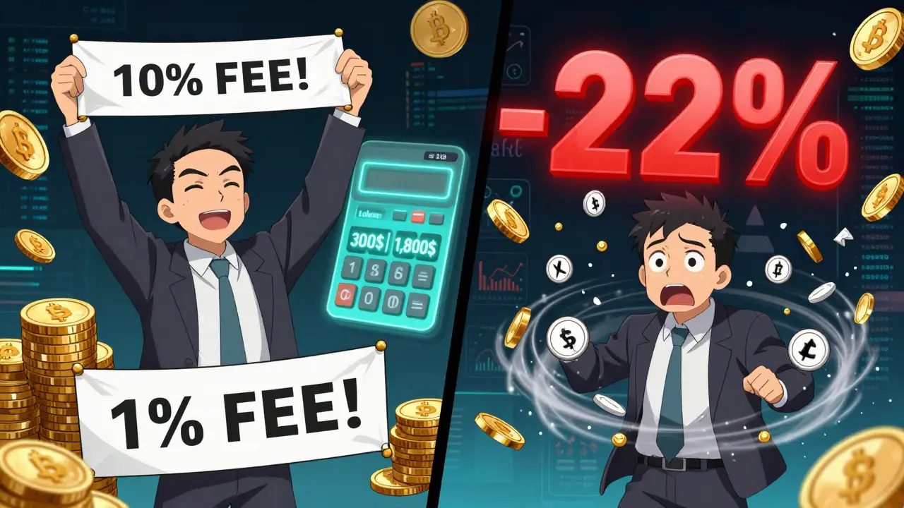 Un trader célébrant des récompenses en tokens, tandis que sa position de liquidité s'effondre en arrière-plan.