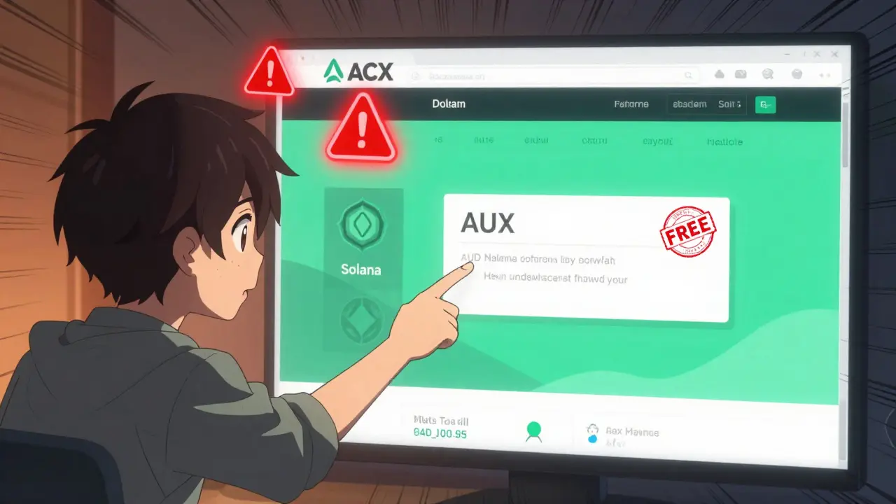Comparaison visuelle entre un site frauduleux ACX et la vraie plateforme ACX Exchange avec un retrait gratuit en AUD.