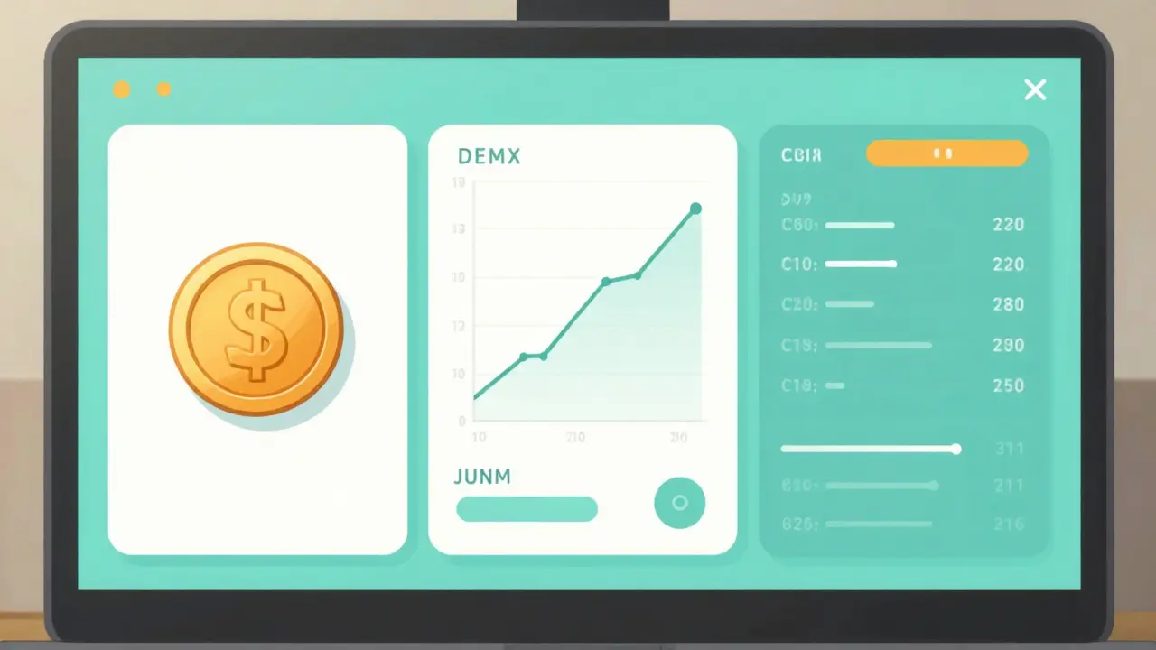 Trois interfaces de trading sur un écran avec graphiques et icônes variés.
