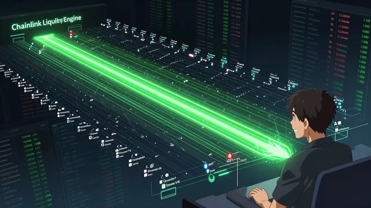 Une IA divise un grand ordre en plusieurs petits flux qui s'achèvent sur des DEX, réduisant le slippage, tandis que des paires peu liquides s'effacent dans l'ombre.