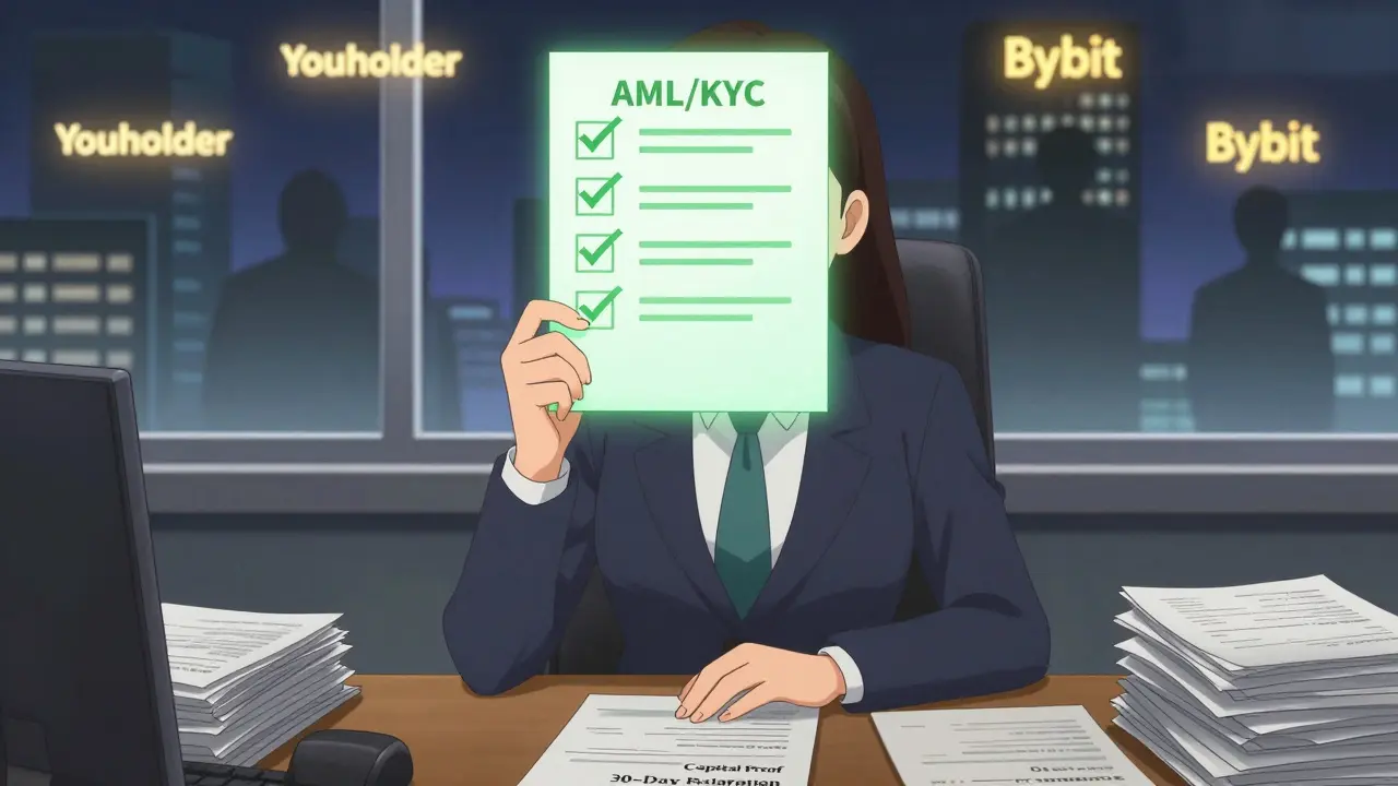 Filipino officer reviewing compliance documents with glowing checklist in a Manila office.