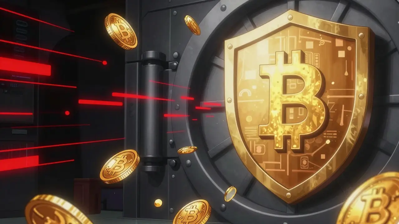 Illustration d'une faille de sécurité numérique avec des pièces dorées volées.