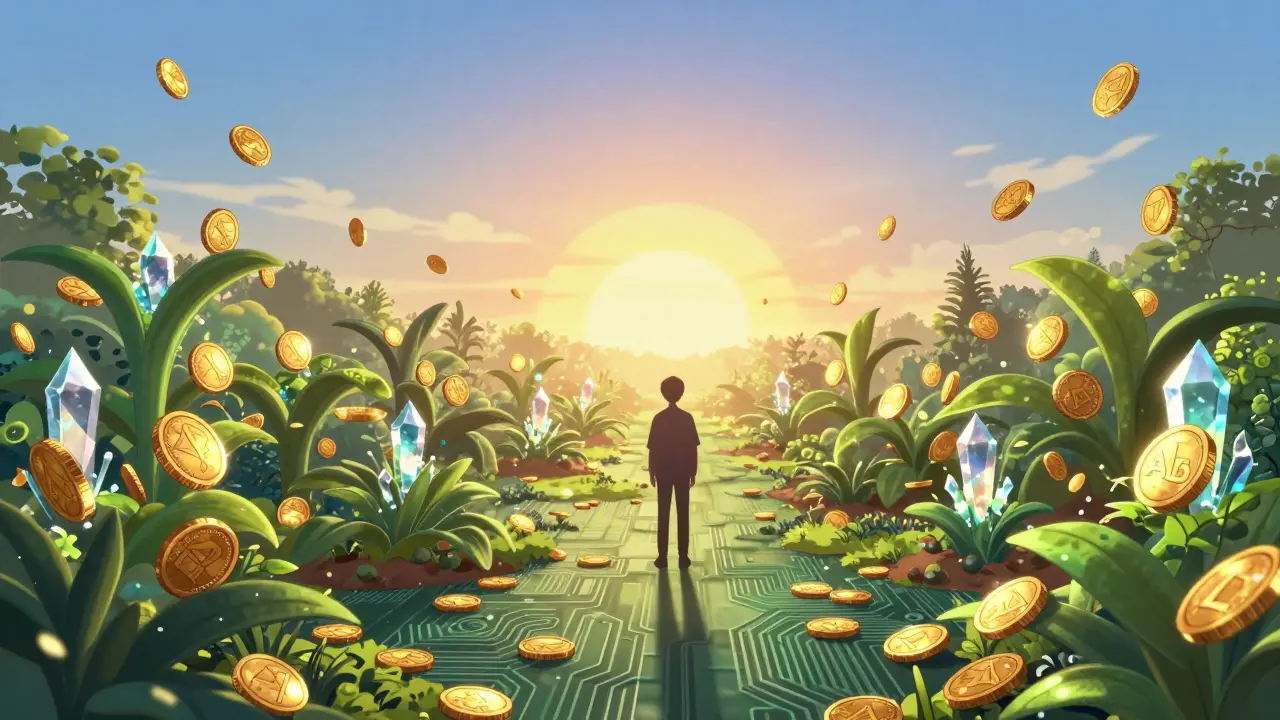 Scène inspirante représentant la croissance du token et le rendement