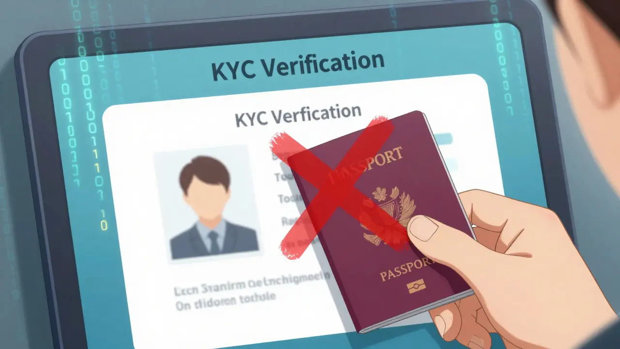 Écran de vérification KYC affichant un refus d'identité avec un symbole rouge.