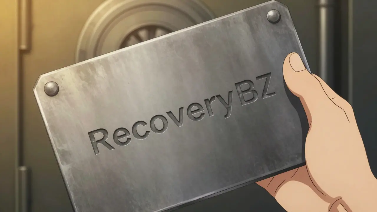 Phrase de récupération gravée sur une plaque en acier indestructible.