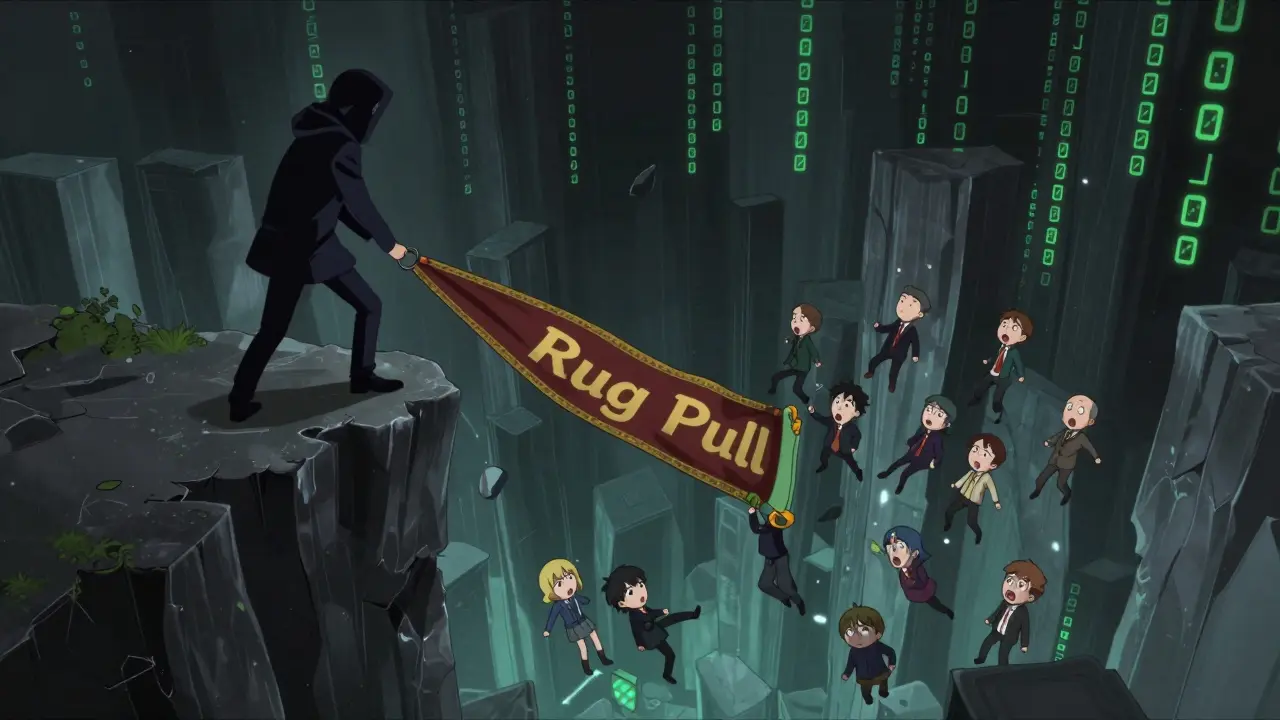 Développeur retirant la liquidité sous les investisseurs dans un style anime