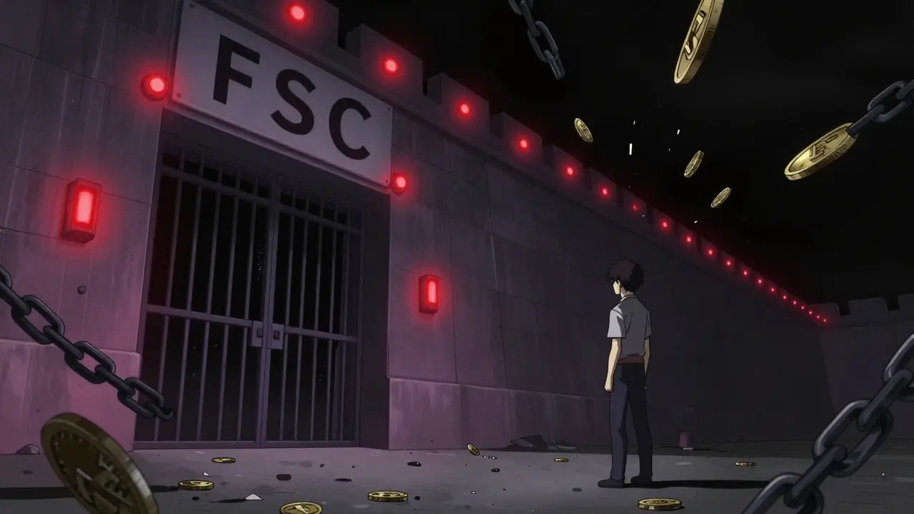 Trader confronté à un mur réglementaire infranchissable en style anime