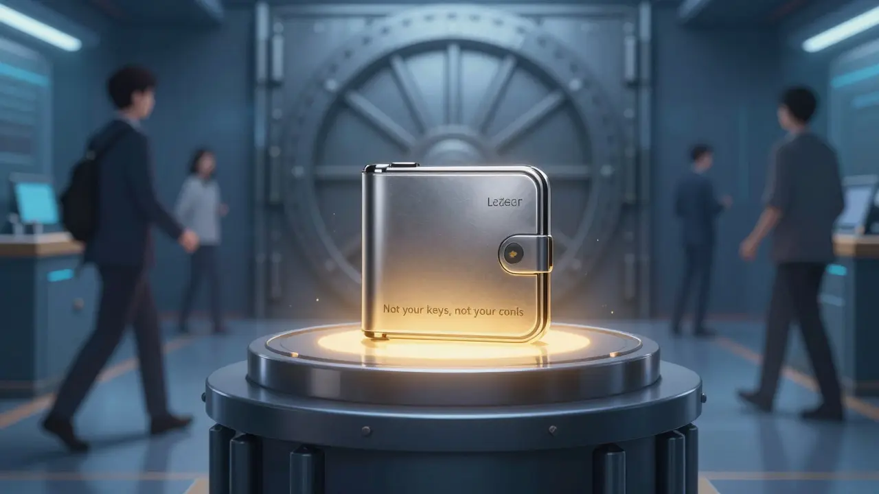 Un portefeuille matériel sécurisé dans un coffre-fort technologique
