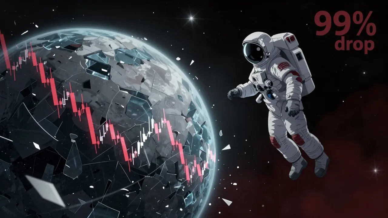 Astronaute face à la chute du marché crypto en espace