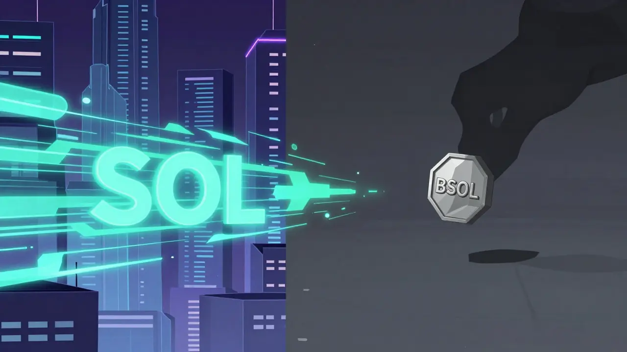 Comparaison visuelle entre la technologie Solana robuste et le token BSOL isolé