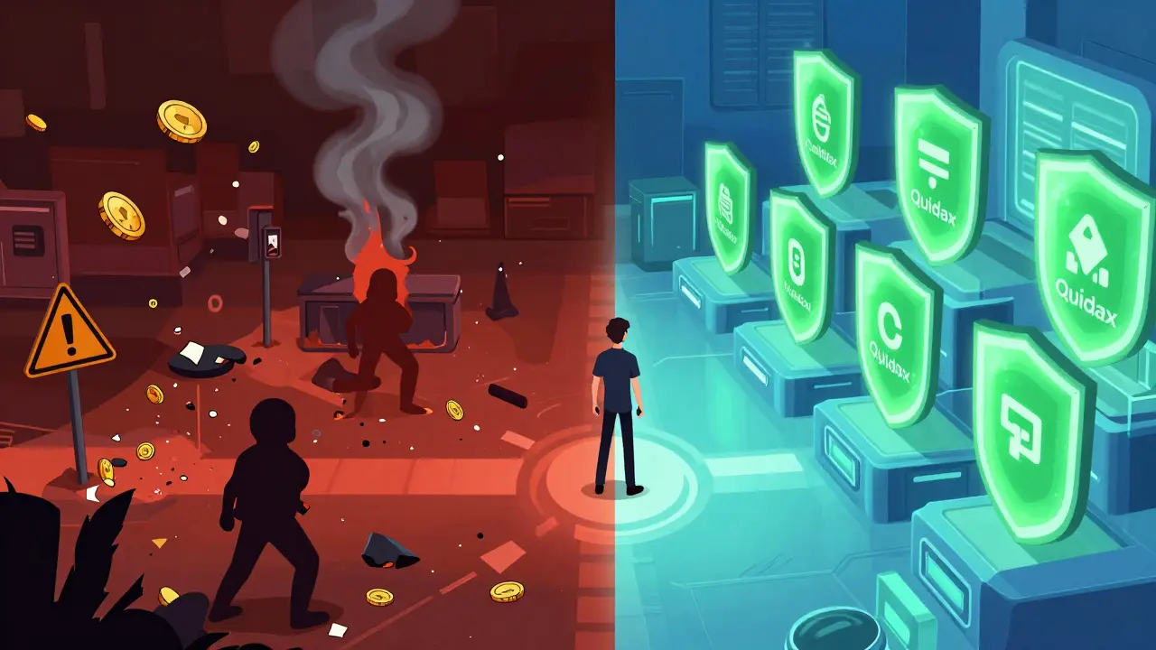 Comparaison visuelle entre plateformes crypto dangereuses et sécurisées