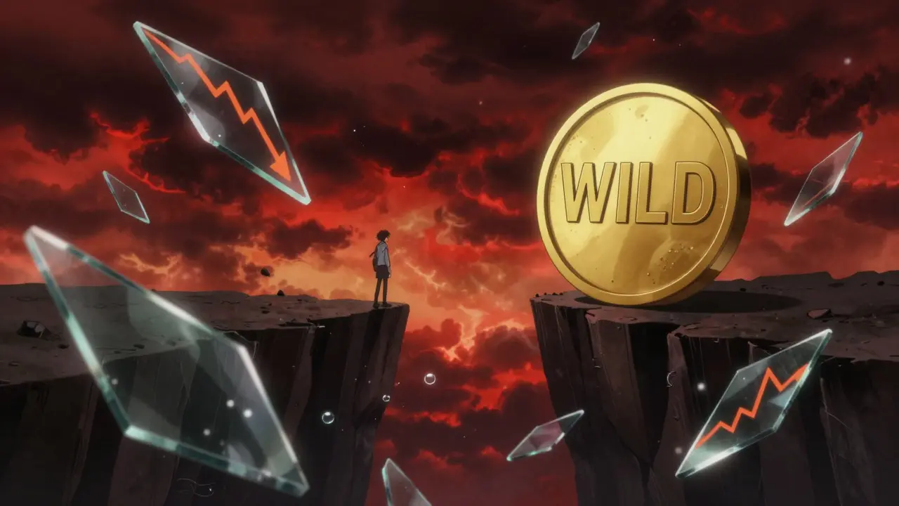 Personnage anime sur une falaise fragile face à une tempête rouge symbolisant les risques