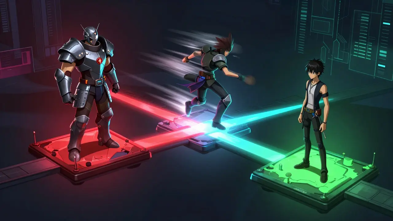 Trois personnages anime représentant le compromis vitesse-sécurité-décentralisation