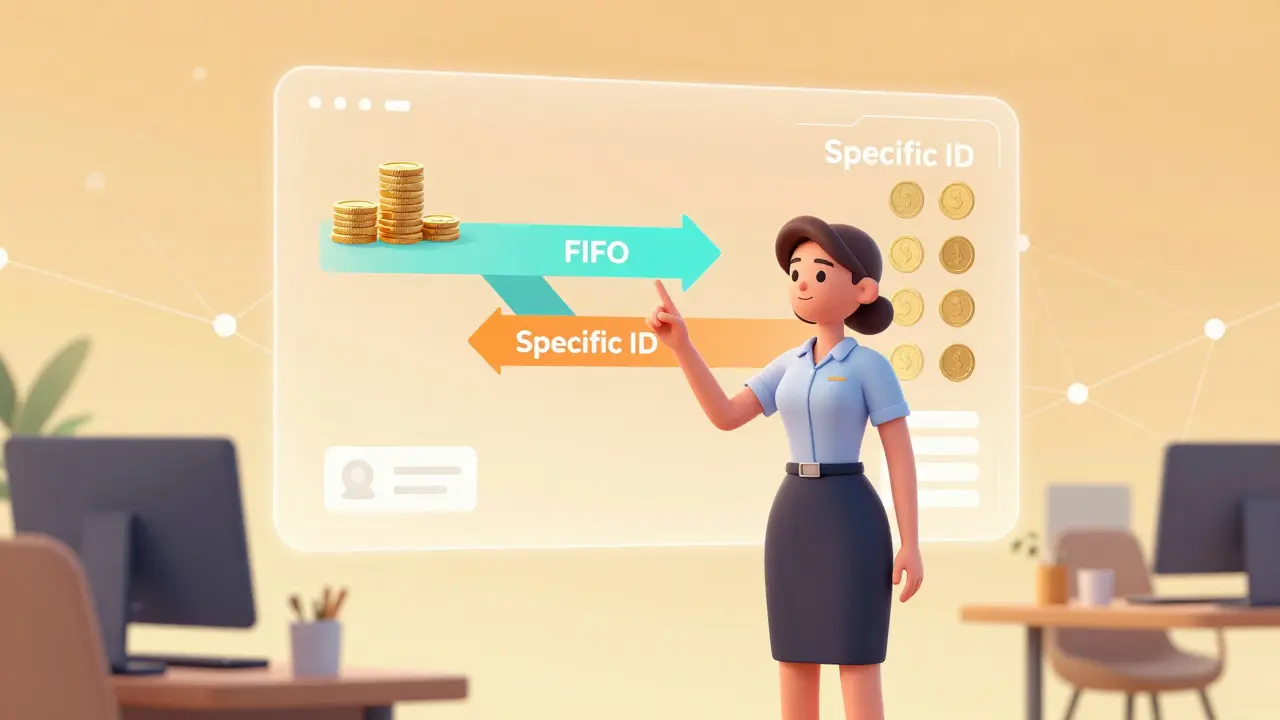 Comptable choisissant une méthode de calcul fiscal sur une interface holographique