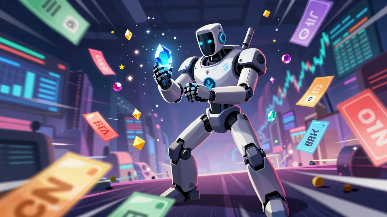 Gardien robotique optimisant les transactions pour extraire de la valeur dans un réseau chaotique.