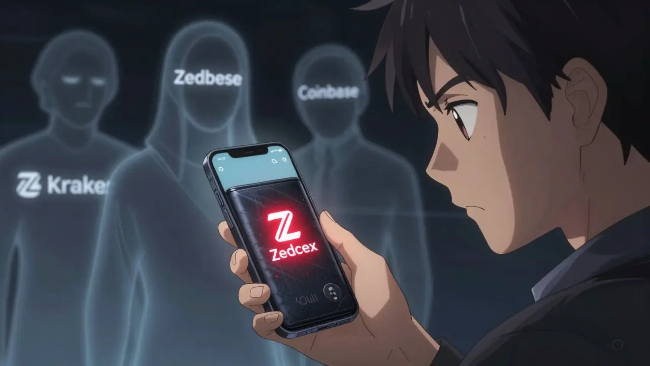 Investisseur prudent tenant un portefeuille froid face à l'app Zedcex
