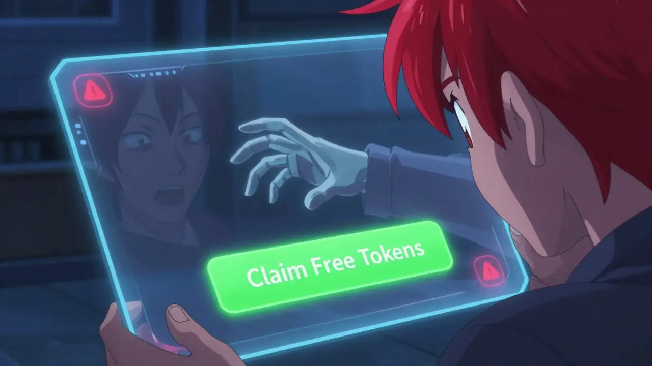 Protagoniste anime inquiet devant un écran de portefeuille crypto trompeur