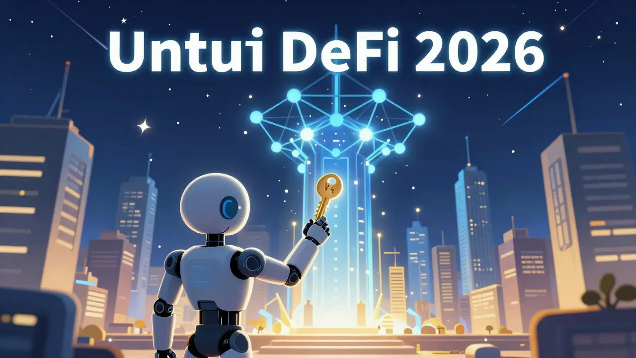 Ville futuriste représentant l'évolution d'Uniswap v4 en 2026