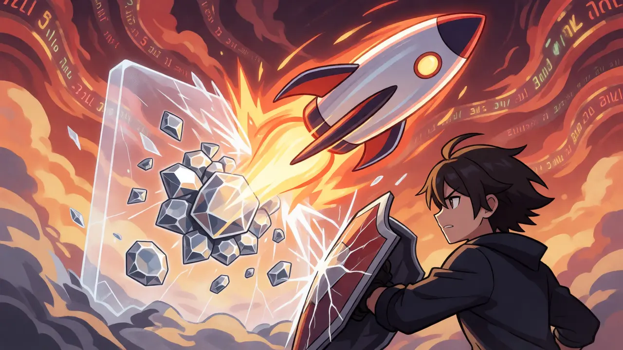 Action anime montrant une vague de prix brisant une barrière de liquidité, illustrant la perte impermanente.