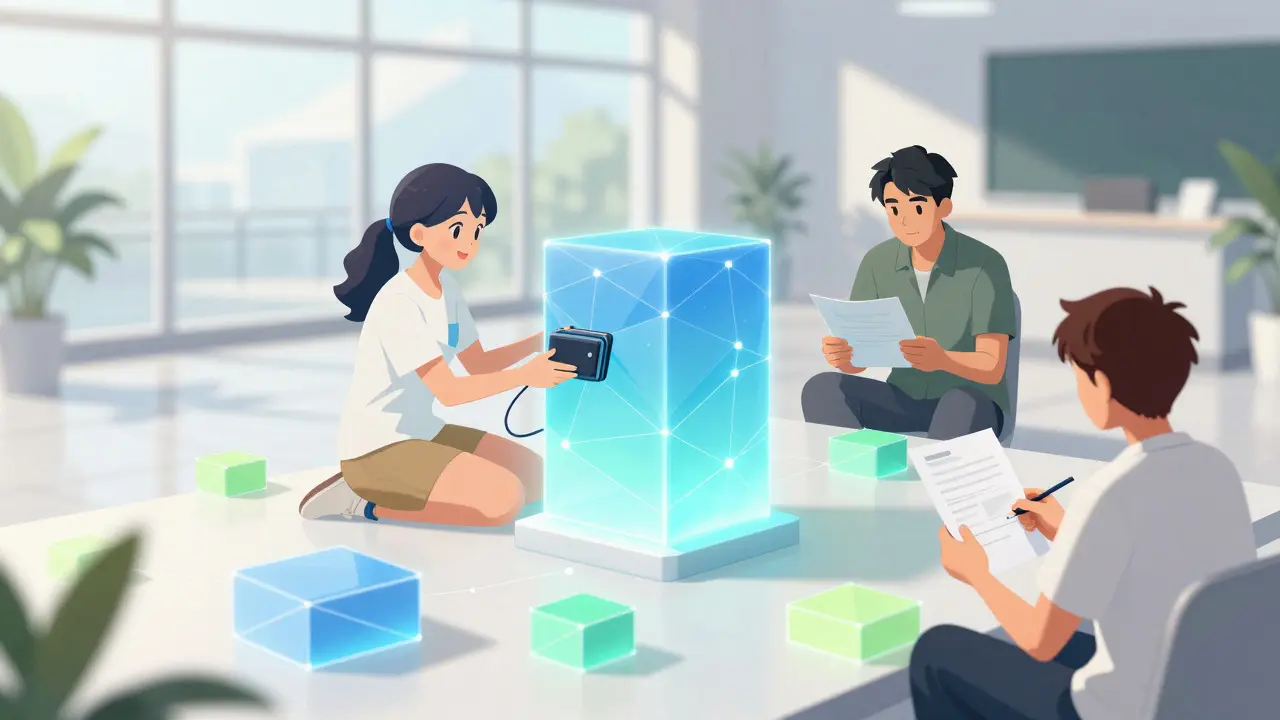 Anime : personnages interagissant avec des blocs de chaîne