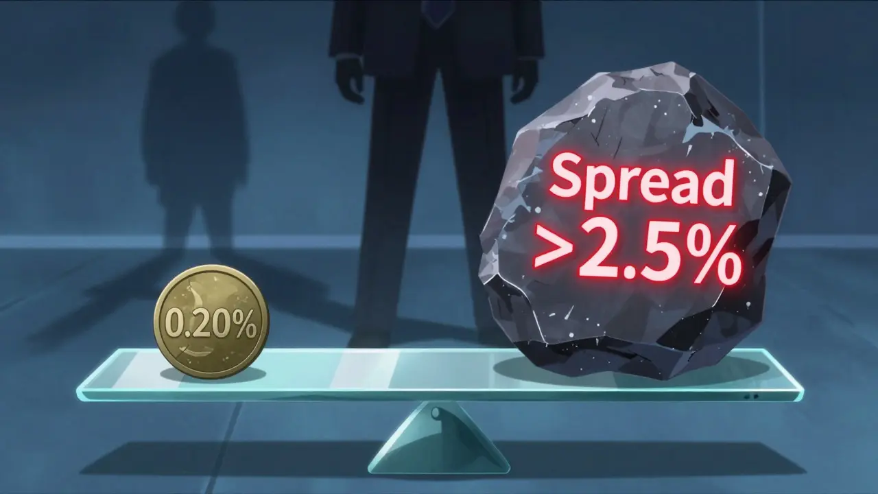 Balance montrant les frais cachés et le spread élevé des transactions