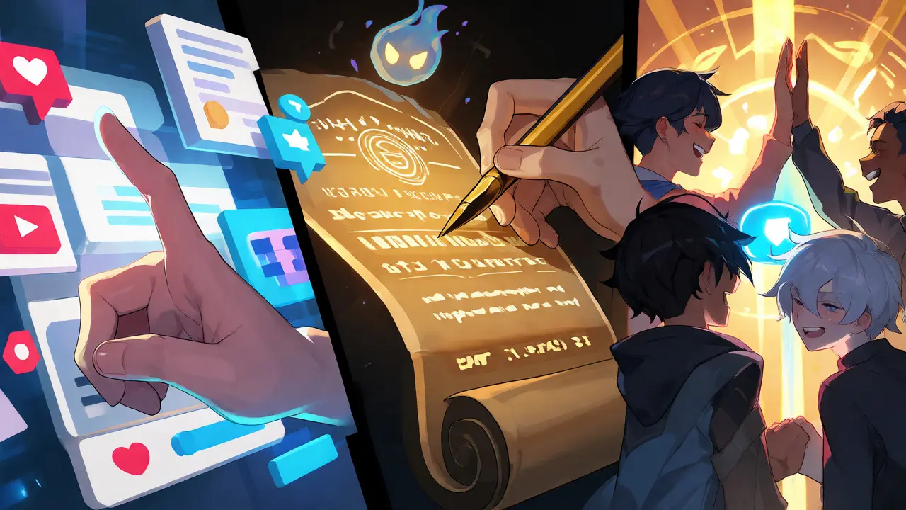 Montage anime des tâches sociales et blockchain pour la campagne HEROES.