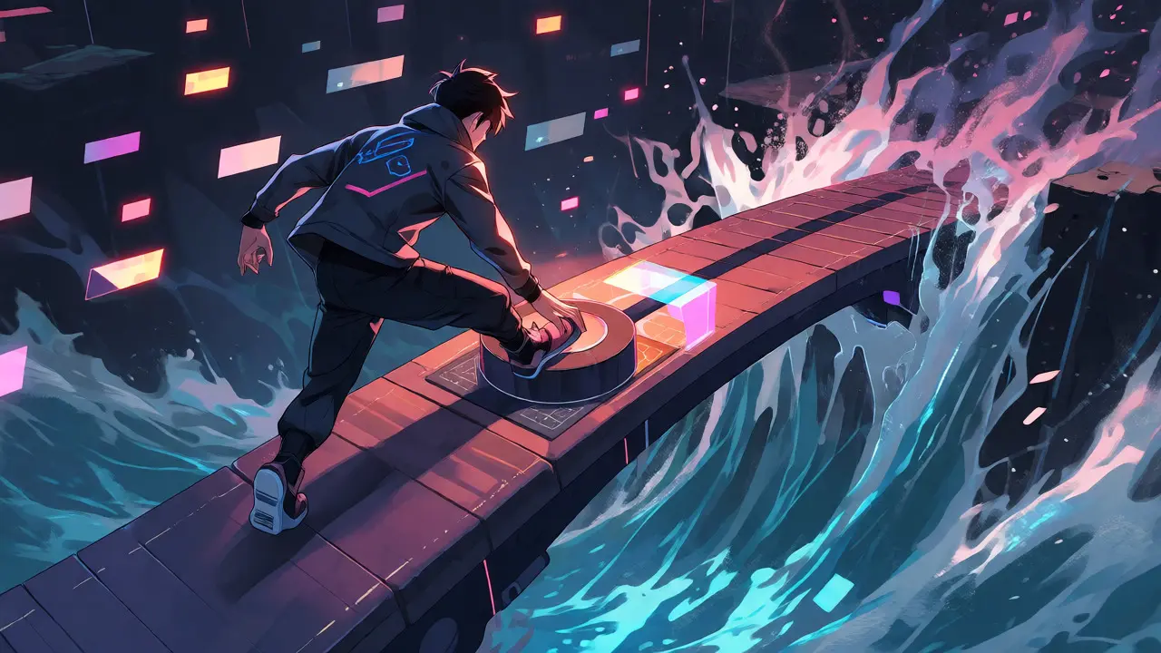 Personnage animé ajustant une plage de prix concentrée au-dessus d'un océan de données.