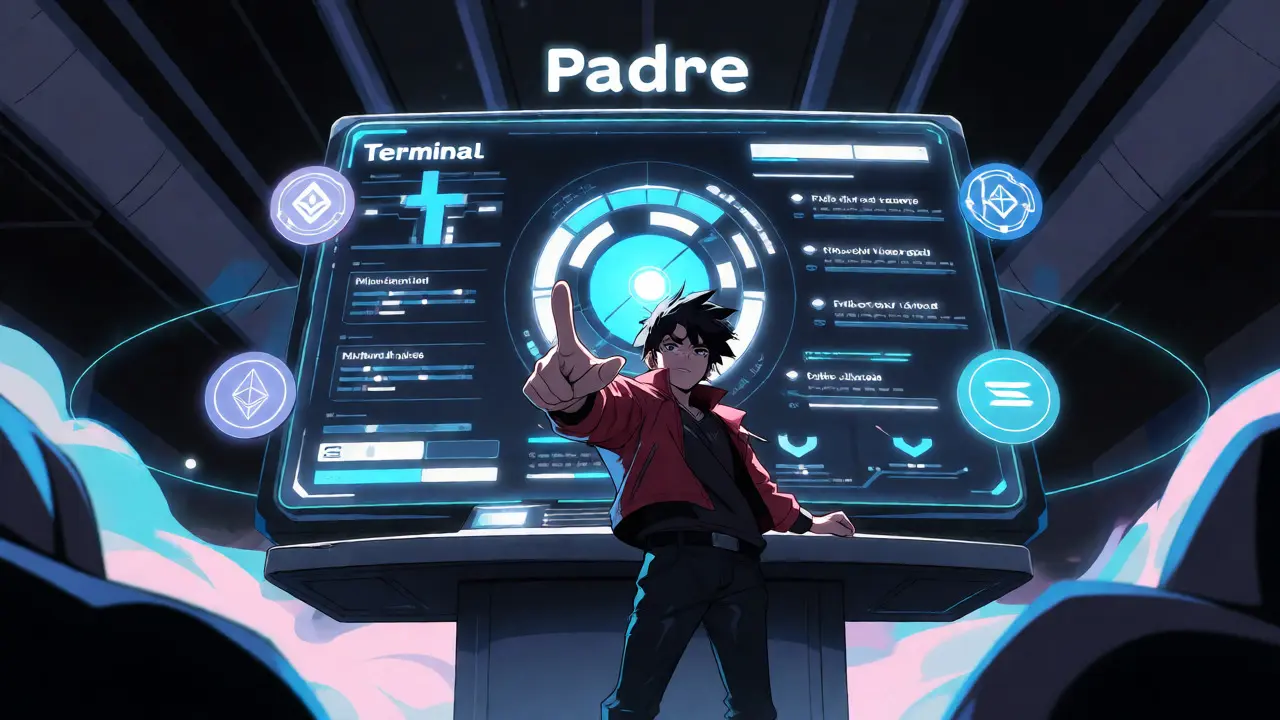 Protagoniste anime devant un terminal de trading multi-chaînes futuriste