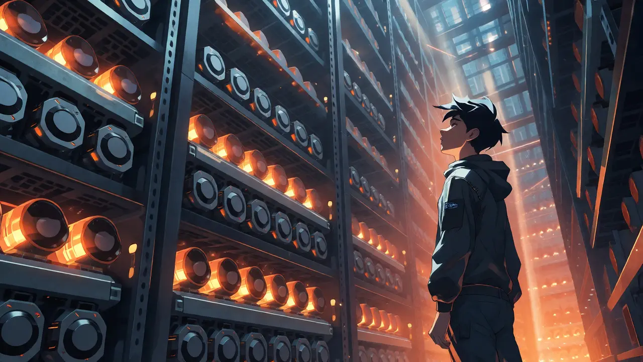 Ferme de minage industrielle avec mineur et serveurs ASIC