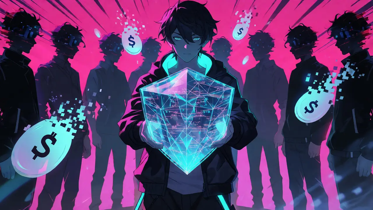 Scène anime montrant des preuves à divulgation nulle et des signatures de cercle pour l'anonymat.