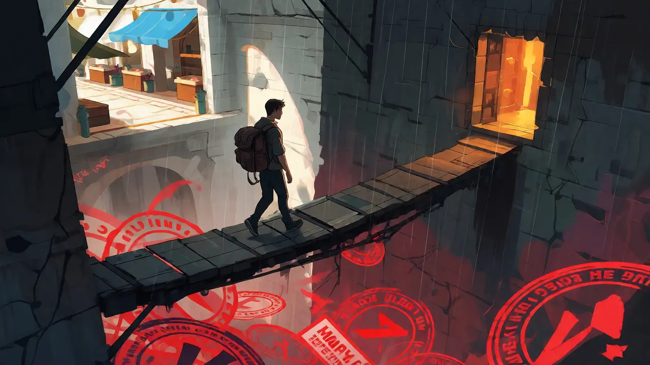 Voyageur anime traversant un pont entre transparence boursière et confidentialité privée.